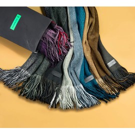 Marino Avenue Marino Avenue Mens Scarf, Knit Striped Scarf, Long Winter Mens Scarves In An Elegant Gift Box - Azure Ash - One Size