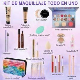 Set de Maquillaje Completo para Adolescentes - Incluye Paleta, Base, Máscara, Lápiz de Cejas y Más. Ideal para Viajes y Regalos en Cumpleaños, Navidad y Otras Festividades. Perfecto para Novatas y Expertas.