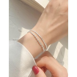 Waitsoul Sparkling Bracelet for Women 3mm Diamond-Cut Silver Sparkling Chain Bracelet for Gril 8 Inch