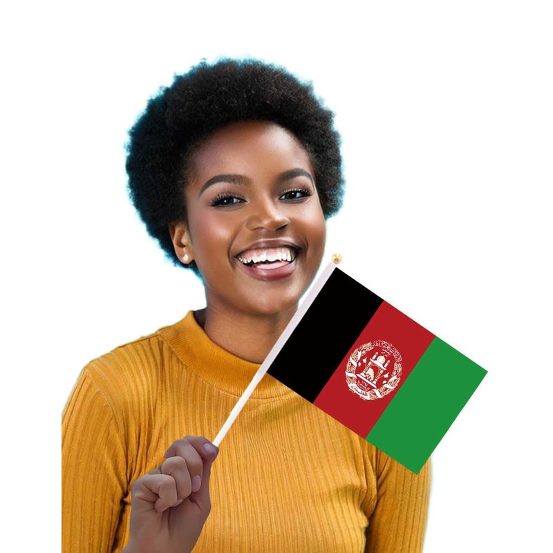 25 Packs Small Afghan Flags on Handheld Stick，Miniature Afghanistan Flag