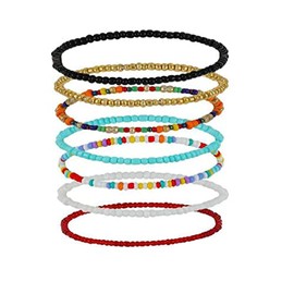 VNEWSCHI 7Pcs Boho Elastic Anklets Colorful Beads Anklets Bracelet Bohemian Style Anklets