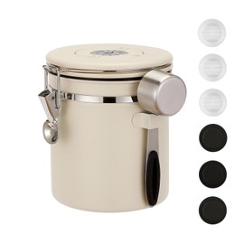 ShanSon Coffee Canister Airtight Coffee Container Stainless Steel Coffee Bean Storage Container with Scoop Coffee Canister for Beans Grounds Sugar Flour Tea Cereal,16OZ, Beige