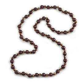 Avalaya 10mm D/Solid Glass and Faux Pearl Bead Long Necklace (Brown/Bronze Colours) - 108cm Long (Natural Irregularities)
