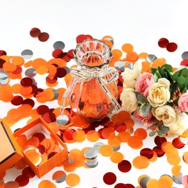 VCOSTORE Tissue Paper Confetti Circles Dots Round Table Confetti, Orange Confetti Glitter Sparkling Decorations for Birthday Party,Wedding,5000 pieces（Orange Red & Silver Confetti）