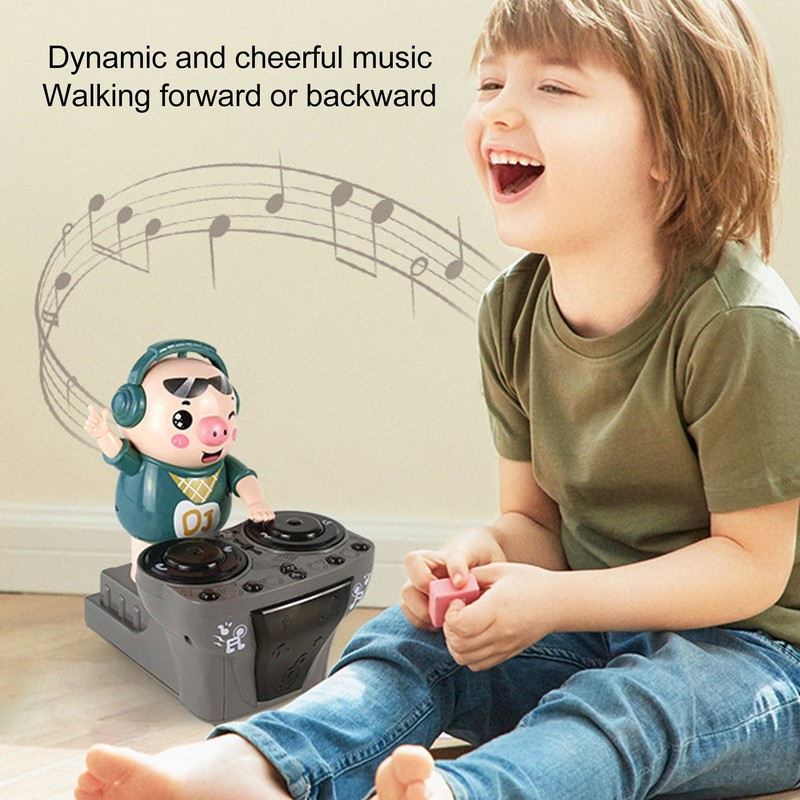 Electronic Dancing Piglet Toy DJ Style Automatic Rotating Disc Light
