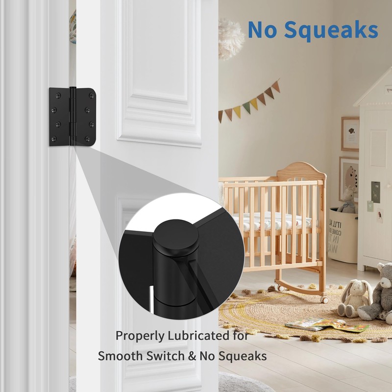 3 Pack Matte Black Door Hinges 4 Inch, Exterior Door