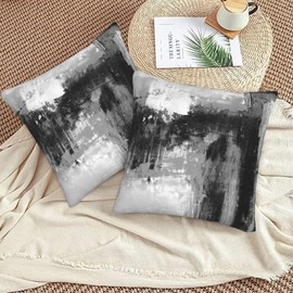 QUALKNOY Set of 2 Velvet Black and White Cushion Covers 45 x 45 cm Modern Art Abstract Throw Pillow Case 18"x18" for Living Room Sofa Bed Outdoor Garden Home Decor Pillowcases