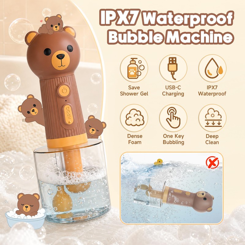 Electric Dog Shampoo Dispenser, IPX7 Waterproof, 400ml Bear Design