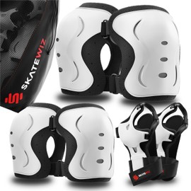 SKATEWIZ Skating Protective Gear Adult & Kids Knee Pads - Impact Size M in White - Skateboard Adult Knee and Elbow Pads for Roller Skating - Wrist Guards - Knee Pads for Women
