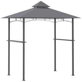 Outsunny 8' x 5' Grill Gazebo with 2 Side Shelves, Outdoor BBQ Gazebo with Double Roof, Steel Grill Tent Canopy for Patio Yard Garden, Gray