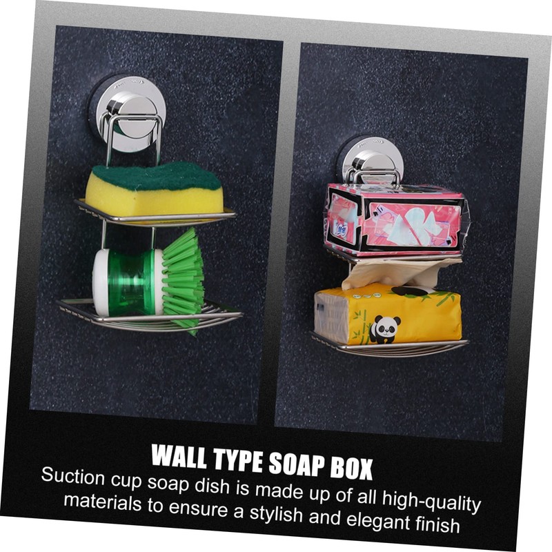 Gatuida Powerful Suction Cup Soap Holder Double Layer Stainless Steel