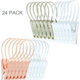 YOUOWO Clothes pins 24 Pack with Plastic Rope Clothes Pegs for Clothesline Cute Sturdy Clothing Clothespins Chip Decorative Tiny Photo Clips Clothes Pins 6 Pink 6 Gray 12 White