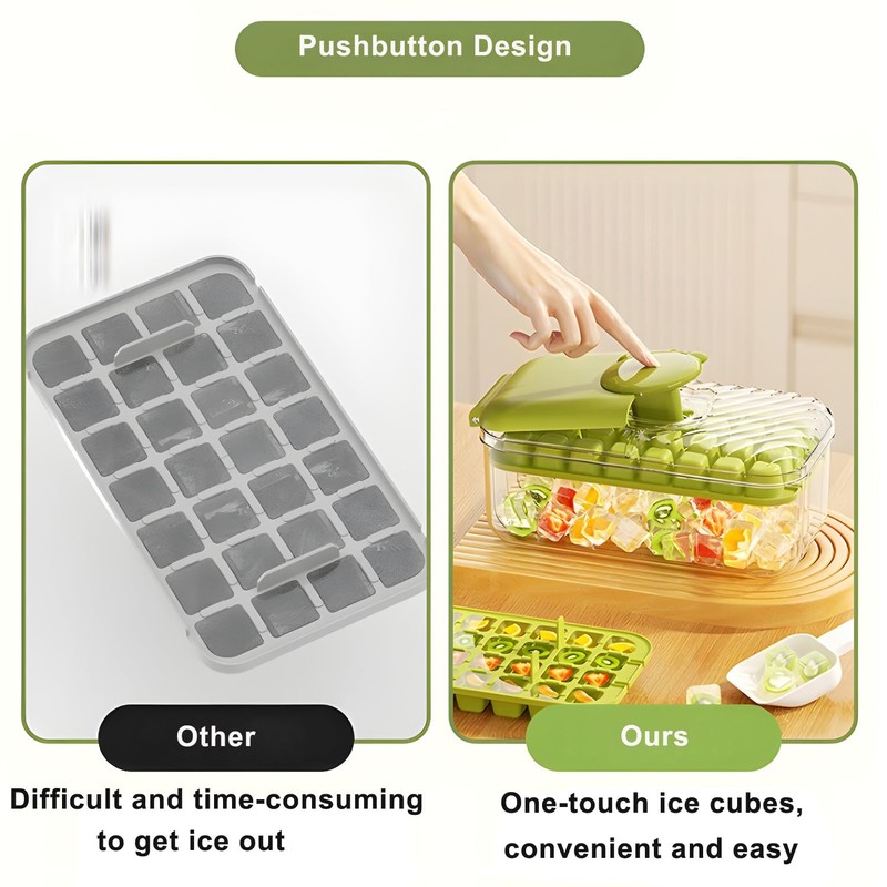 Food-Grade Ice Cube Tray, Quick-Release 32 Ice Cube Mold with