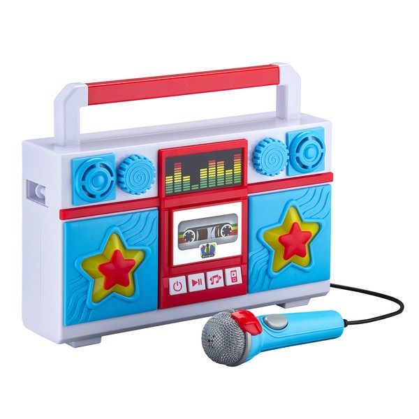 Mother Goose Club Sing Along Boombox with Microphone, Built in Music, Flashing Lights, Real Working Mic for Kids Karaoke Machine, Connects Mp3 Player Aux in Audio Device