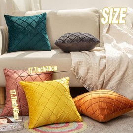 AIMALL Velvet Cushion Cover, Pleated Checked Plaid Plush Decorative Pillow Cover, 18x18 Inches, Soft Velvet Pillowcase for Sofa, Bedroom, Lounge