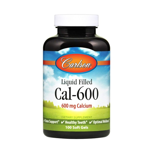 Carlson - Cal-600, 600 mg Calcium, Bone Support, Healthy Teeth & Optimal Wellness, 100 Softgels