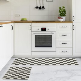 Ohocut Checkered Kitchen Mats for Floor Set of 2, 2 Pcs Black White Cushioned Non Slip Runner Rugs for Kitchen/Sink/Laundry, Comfort Aesthetic Cute Anti-Fatigue Foam Floor Mat 17.3"x29.5"+17.3"x47.2"