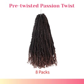 The BOHOBABE Pre-twisted Passion Twist Crochet Hair 16 Inch Pre-looped Crochet Passion Twist Braiding Hair 8 Packs Soft Bohemian Twists (T30)
