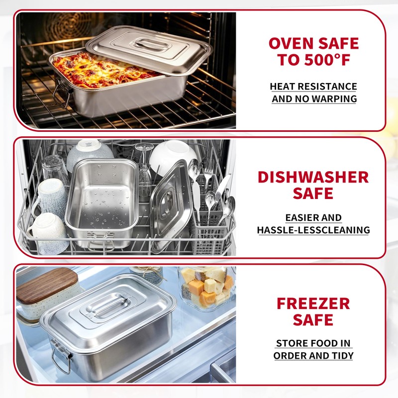 Extra Deep Stainless Steel Lasagna Pan with Loop Handles &
