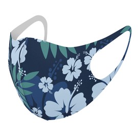 igsticker 000377 Design Mask, Set of 2, Polyester, Washable, Cloth Mask, XL Size, For Men, Flowers, Hibiscus, Blue