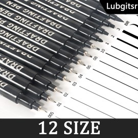 Calligraphy Pens, 12pcs Calligraphy Set For Beginners, Black Drawing Pen, Quick-Drying & Waterproof Fineliner Pens Set for Beginners Writing, Signature, 12 Sizes for Different Calligraphy Fonts