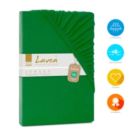 Lavea Fitted Sheet 180 x 200 cm - 200 x 200 - Made of Breathable Cotton - Perfect Fit for Standard Mattresses up to 20 cm - Forest Green Bed Sheet with Elastic Band - Jersey Fitted Sheet 180 x 200 cm