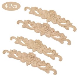 Amasawa Set of 4 Furniture Wood Carving, Home Furniture Wood Carving, Wood Carving Applique Decoration, Long Wood Carving Applique, for Furniture, Wall, Cabinet, Door Decor, DIY, Handmade
