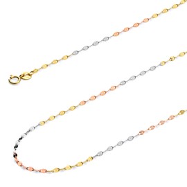Wellingsale 14K Solid Tri Color Gold 1.7mm Mirror Chain with Spring Ring Clasp - 18" Inches
