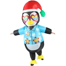Christmas in July Inflatable Penguin Costume Adult Men Funny Tropical Hawaii Blow Up for Party Cosplay Holiday Outfit Women
