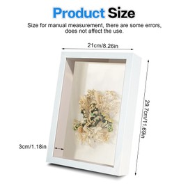 3D Picture Frame for Filling: 21 x 29.7 cm Picture Frame Deep for Filling, 3 cm Square Picture Frame 3D Object Frame for Filling with Glass Pane, for Decorative Wall Hanging or Desktop/Gift