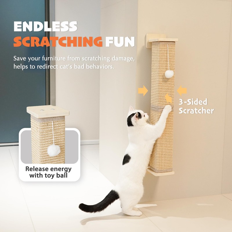 PETKARAY Wall Mounted Cat Scratcher, 30" Large Sisal Cat Scratcher