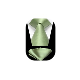 HISDERN Sage Green Ties for Men Wedding Tie and Pocket Square Set Classic Solid Silk Necktie Handkerchief for Wedding Party Business