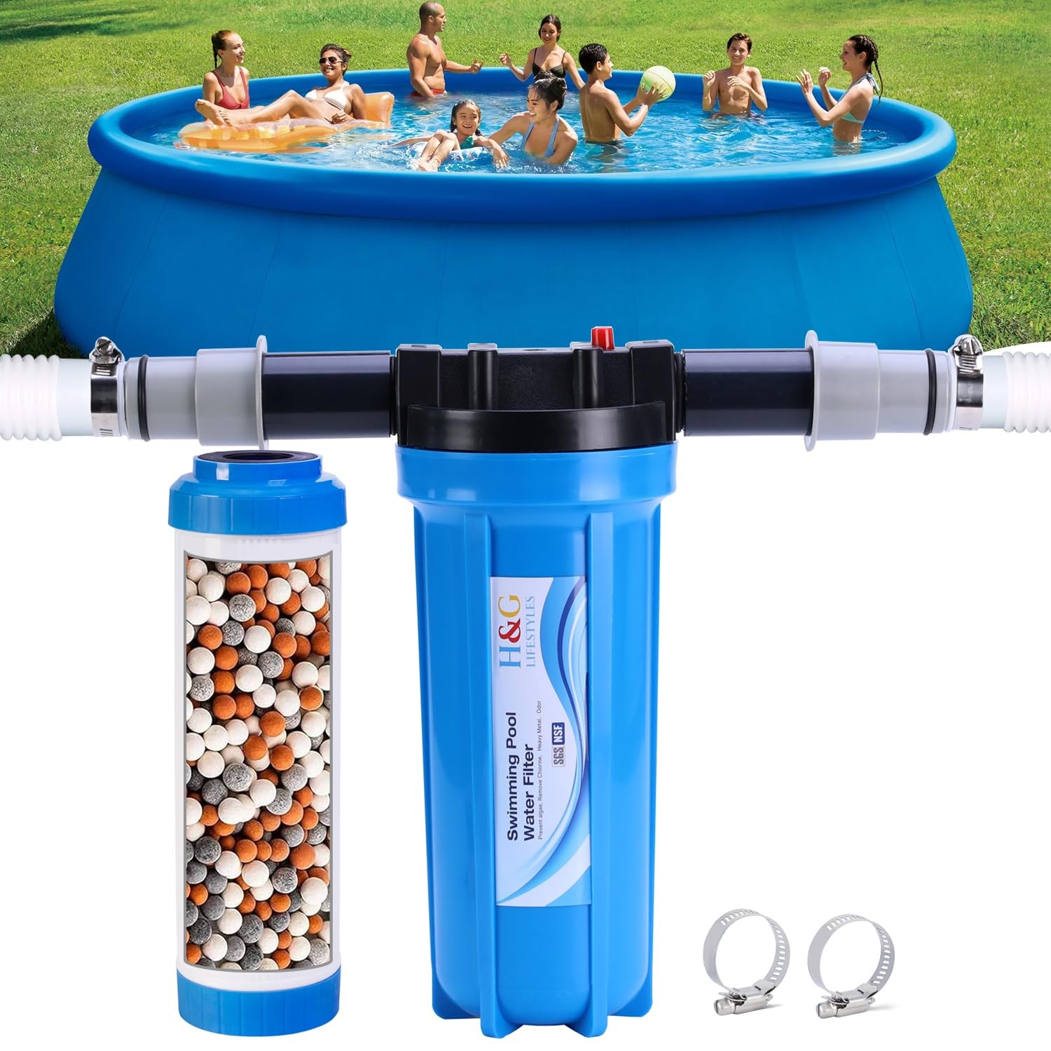 H&G Lifestyles Mineral Pool Filter for Above Ground Pools, Natural ...