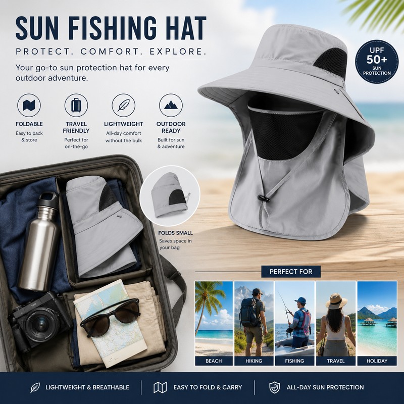 Wide Brim Sun Hat with Neck Flap for Outdoor Travel