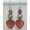 Silver with Dusty Pink Bead Dangle Earrings Heart Love Jewelry