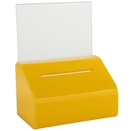 MCB Acrylic Donation & Ballot Box, Ticket Raffles & Drawing, Voting or Comment Box - with Safety Lock and Display Sign Holder 8"x 6"x 5" (Yellow)