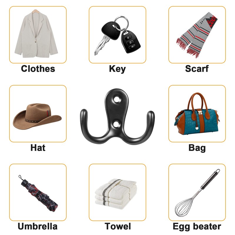 NBFBA Pack of 20 Coat Hooks, 10 Double Hooks and
