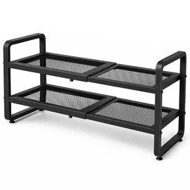 SNTD Shoe Rack - Expandable Shoe Organizer for Closet, Adjustable Metal Shoe Shelf Storage, Stackable Long Shoe Stand Holder for Garage, Entryway, Door Entrance (Black, 2-Tier)