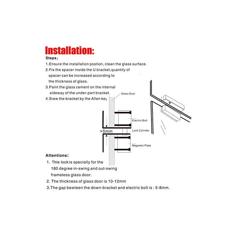 Generic Electric Bolt Lock with Feedback Signal for Frameless Glass