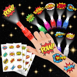 72 PCS Hero Party Favors – 48 PCS Tattoos & 24 PCS Finger Lights Combo – Birthday Gifts & Goodie Bag Fillers