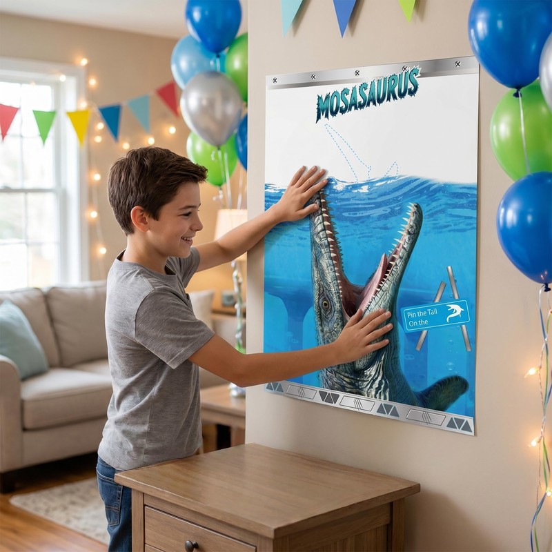 Mosasaurus Pin the Tail Party Game - Dinosaur Pin Game