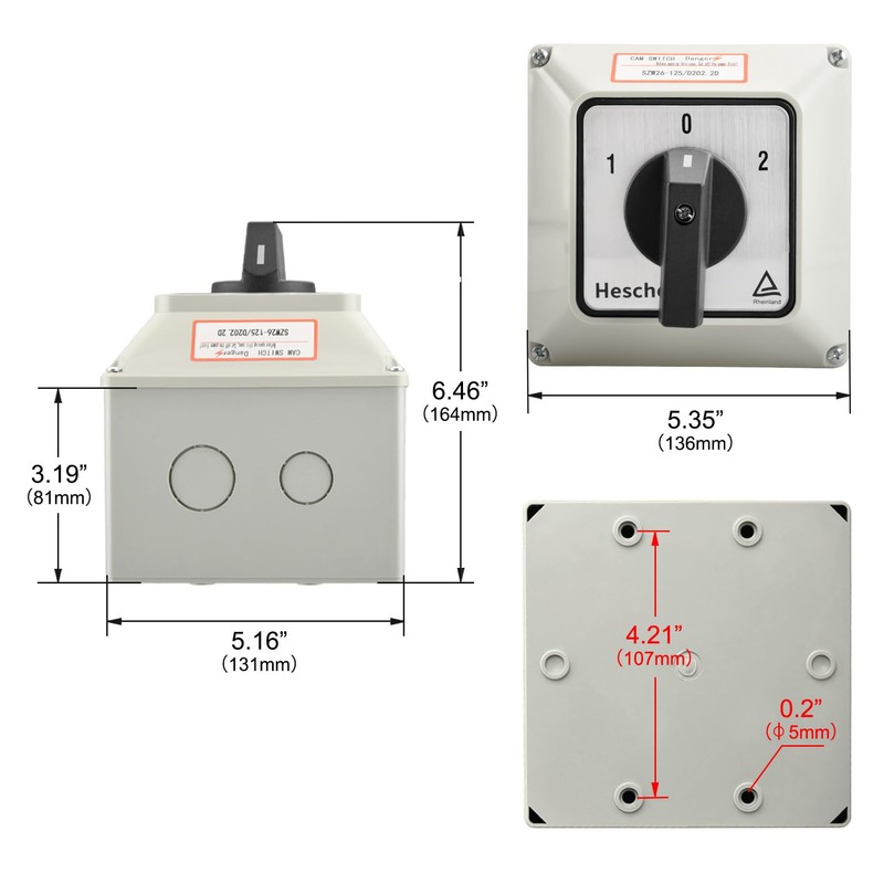 Heschen Universal Rotary Cam Selector Changeover Switch, SZW26-125/D202.2D, 660V 125A,