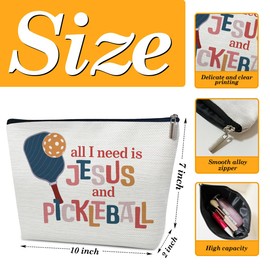 Ythuil Pickleball Gifts Makeup Bag, All I Need is Jesus and Pickleball, Funny Cosmetic Bag for Purse, Birthday Gifts for Pickle Ball Lovers Female Girls Friends Sister Daughter