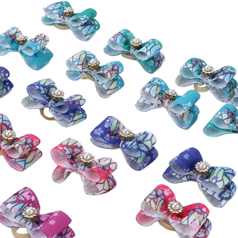 22pcs Pet Bowknot Rubber Bands Cute Colorful Dog Grooming Hair