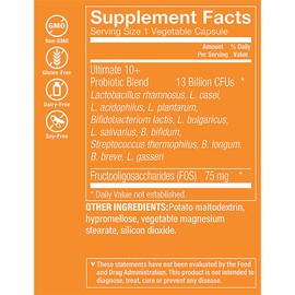 The Vitamin Shoppe Ultimate 10+ Probiotics 13 Billion CFU - 10 Probiotic Strains for Digestive Health, Immune & Gut Support (100 Vegetable Capsule)
