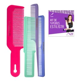 Kit 4 Peines Plástico Estilista Barbería Wahl Flat Topper Colores