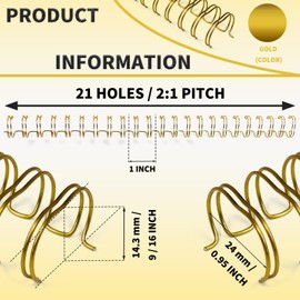 RAYSON Binding Wire Spines, 9/16 Inch, 21 Holes, 11 inch Length - 2:1 Pitch Double Loop Binding Wires Capacity 125 Sheets, Glod, 100 Per Box to Bind Reports and Projects