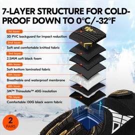 Vgo... 2 Pairs of Winter Mechanic Work Gloves, 0 ℃, Cold-Proof, Waterproof, Shockproof, Durable, Anti-Vibration (SL8849FW)