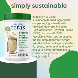 simply tera's Simply tera's Organic Whey Protein Powder - Vanilla Protein Powder, Grass Fed Whey Protein Powder, Clean Protein Powder Without Artificial Sweeteners, Non-GMO, Kosher, rBGH-Free, Organic - 12 Oz