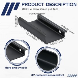 Yaocom 40 Pcs Window Screen Pull Tabs Window Screen Spline Channel Pull Lift Tabs Aluminum Replacement Parts for Anti UV Don't Broken C Shape Frame Center Brace Privacy Mounting (Black)